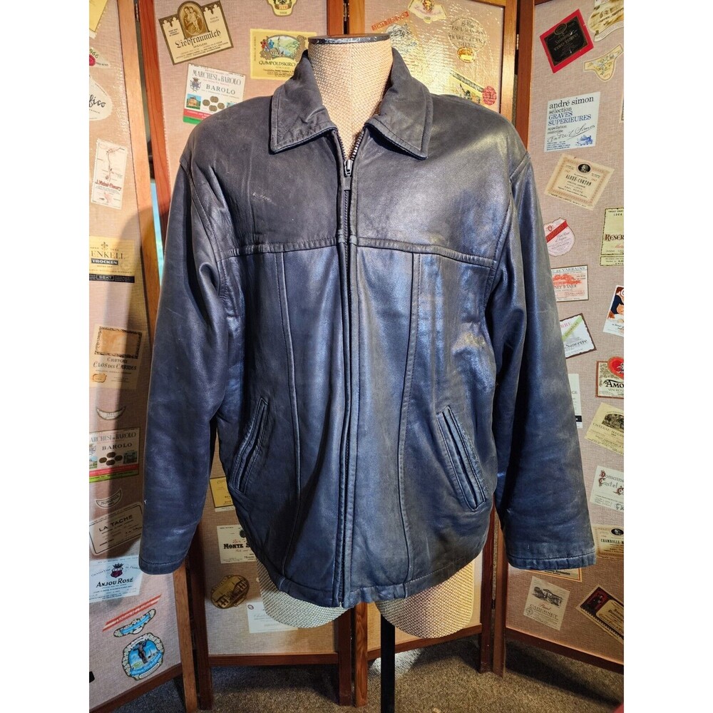 VTG SAXONY COLLECTION Black Premium Soft Leather Jacket Size 42 XL With Flaws